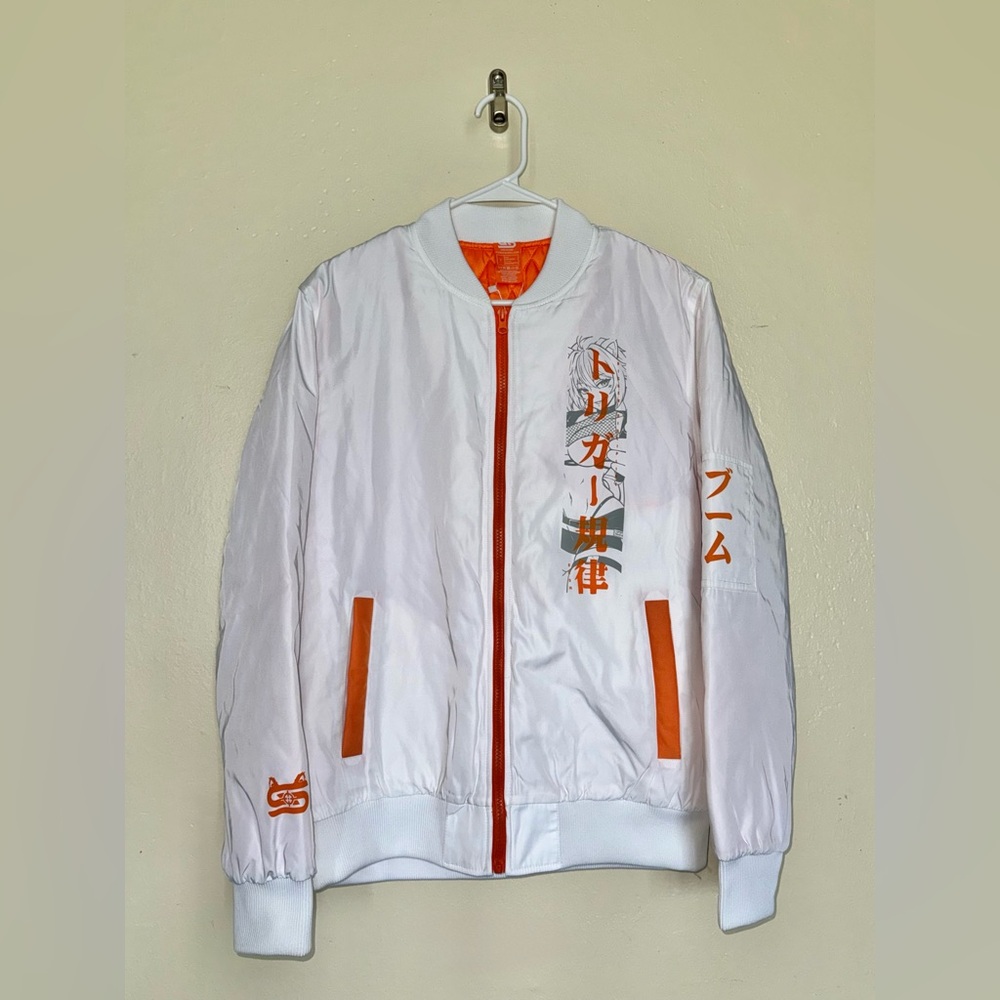 Gamersupps Trigger Discipline Heavyweight Quilt Bomber Jacket Sz S White Orange